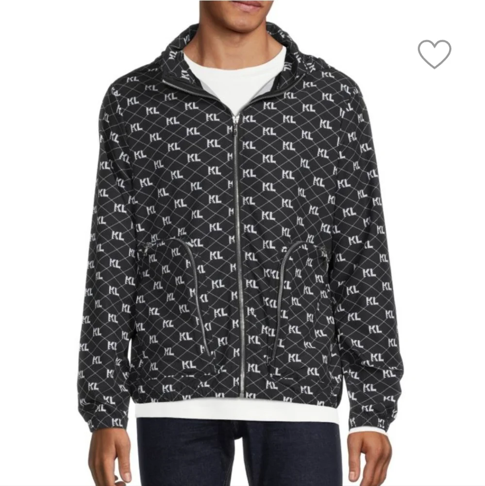 Men's Karl Lagerfeld KL Monogram Logo Packable Hooded Zip Up Jacket XL